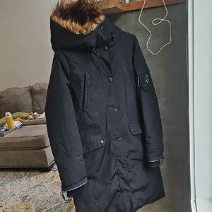 Women's Black Parka with Faux Fur Hood